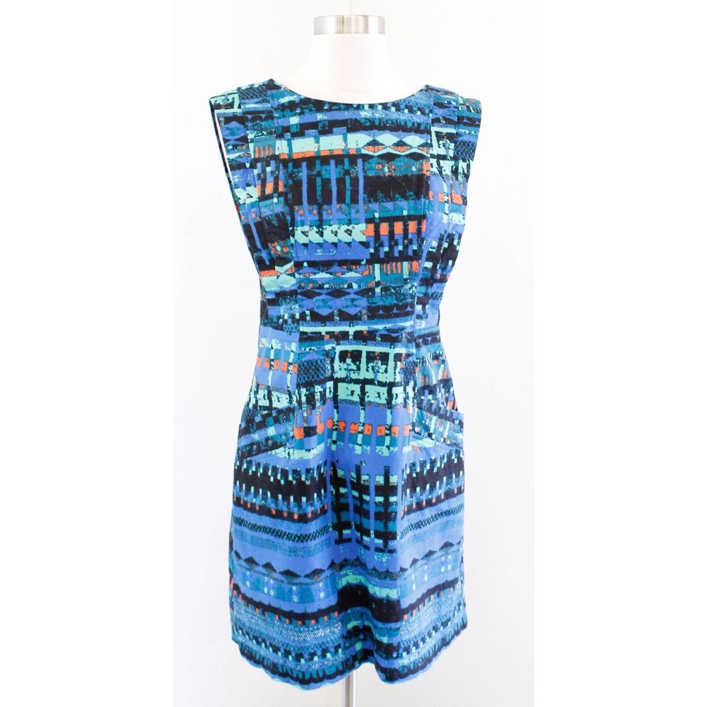 Plenty Tracy Reese Blue Abstract Geometric Print Mini Dress Size 4 Sheath Casual